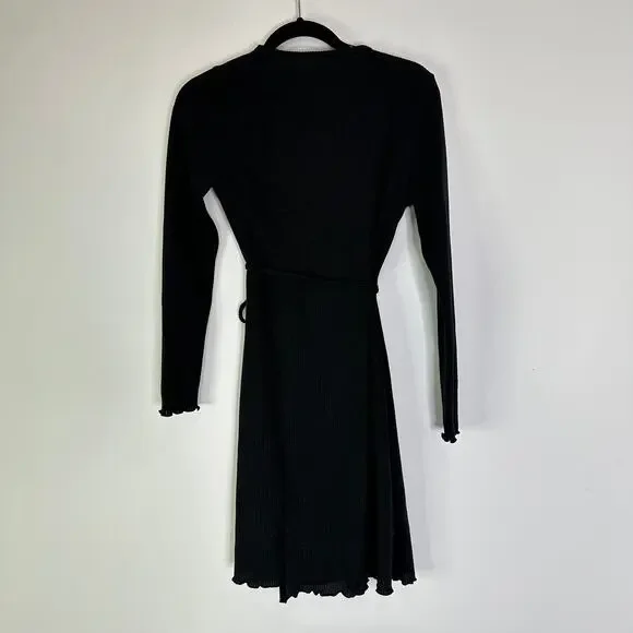 Madewell Ribbed Knit Wrap Mini Dress in black #NI685 Size XS - Picture 7 of 8